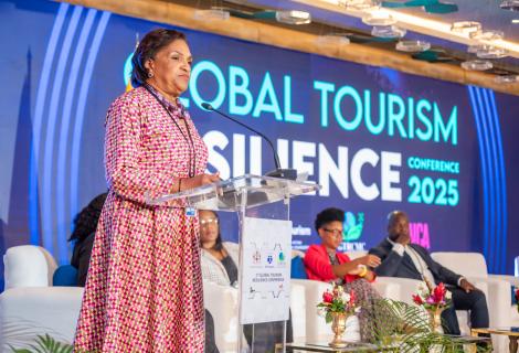 Executive Director of Jamaica Vacations (JAMVAC), Joy Roberts speaks during a panel discussion exploring the Internet of Things (IoT), at the recent 3rd Global Tourism Resilience Conference and Expo at the Princess Grand Jamaica Resort. She explained how IoT enhances passenger services at the cruise shipping ports.