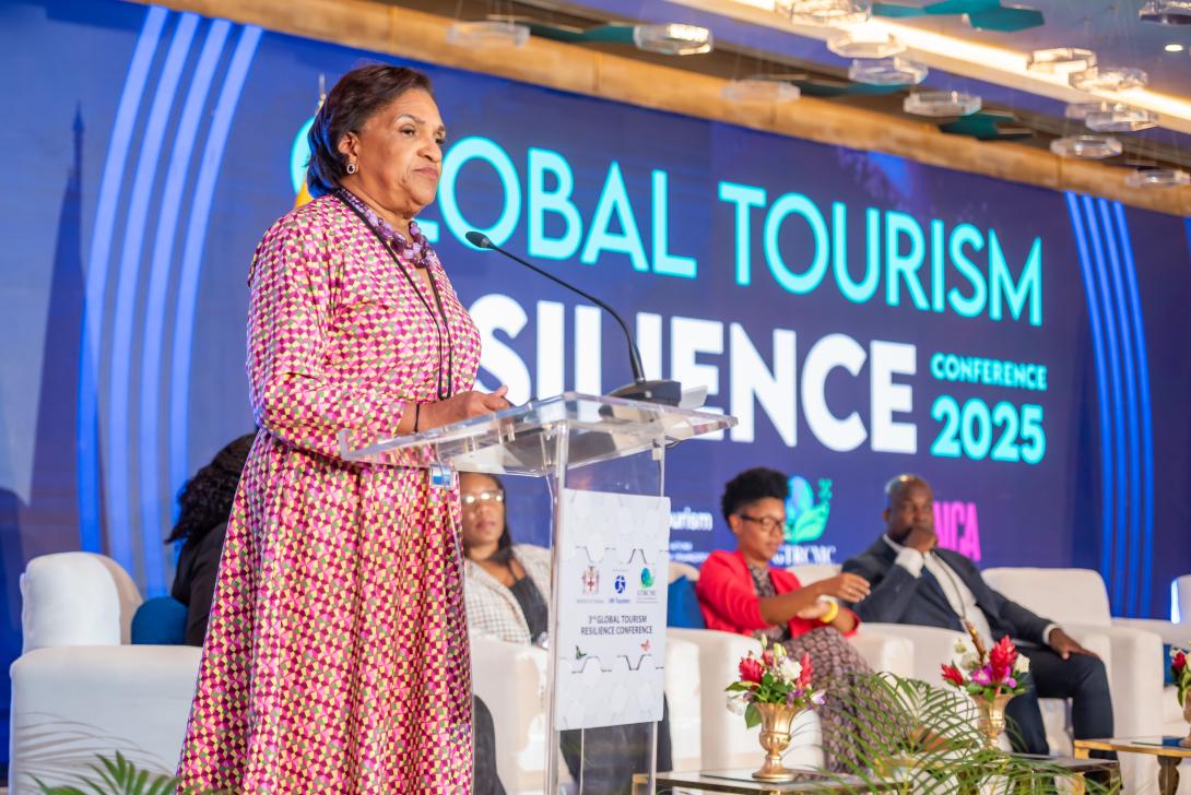 Executive Director of Jamaica Vacations (JAMVAC), Joy Roberts speaks during a panel discussion exploring the Internet of Things (IoT), at the recent 3rd Global Tourism Resilience Conference and Expo at the Princess Grand Jamaica Resort. She explained how IoT enhances passenger services at the cruise shipping ports.